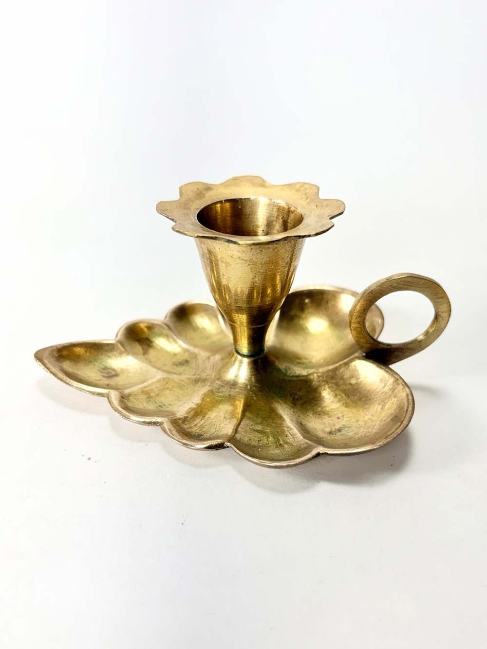 Vintage Small Brass Leaf Taper Candlestick Holder